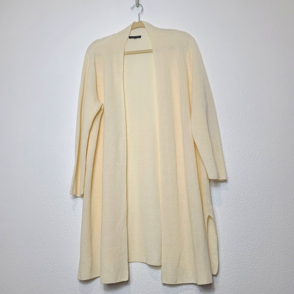 EILEEN FISHER Open Front Long Line Neutral Minimalist Cardigan - Picture 2 of 8
